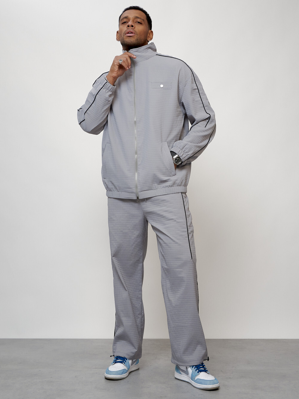 Спортивный костюм мужской модный серого цвета 15020Sr
