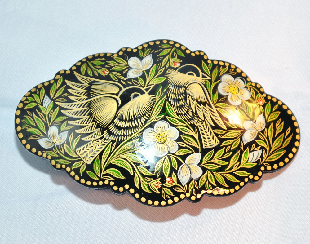 Заколка с ручной росписью Палех "Птички" №2
