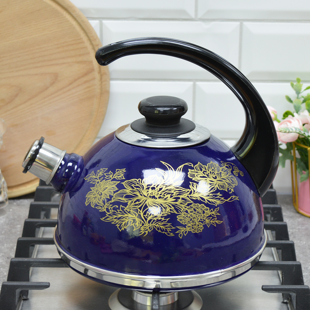 Чайник 2,5л со свистком, консольная ручка, синий/олимпия