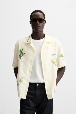 ZARA РУБАШКА С ВЫШИВКОЙ «СПЕЦИИ», ЖЕЛТОВАТО-БЕЛЫЙ