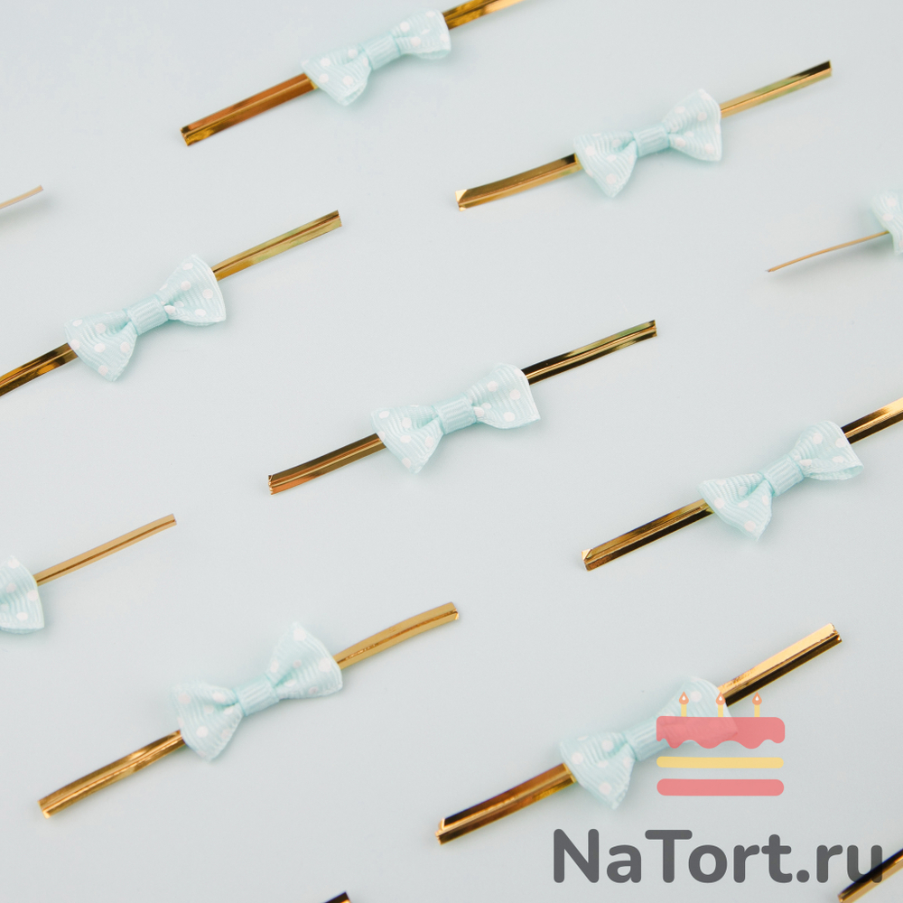 Твист лента с бантиком (голубой в горошек, 8 см) 50 шт