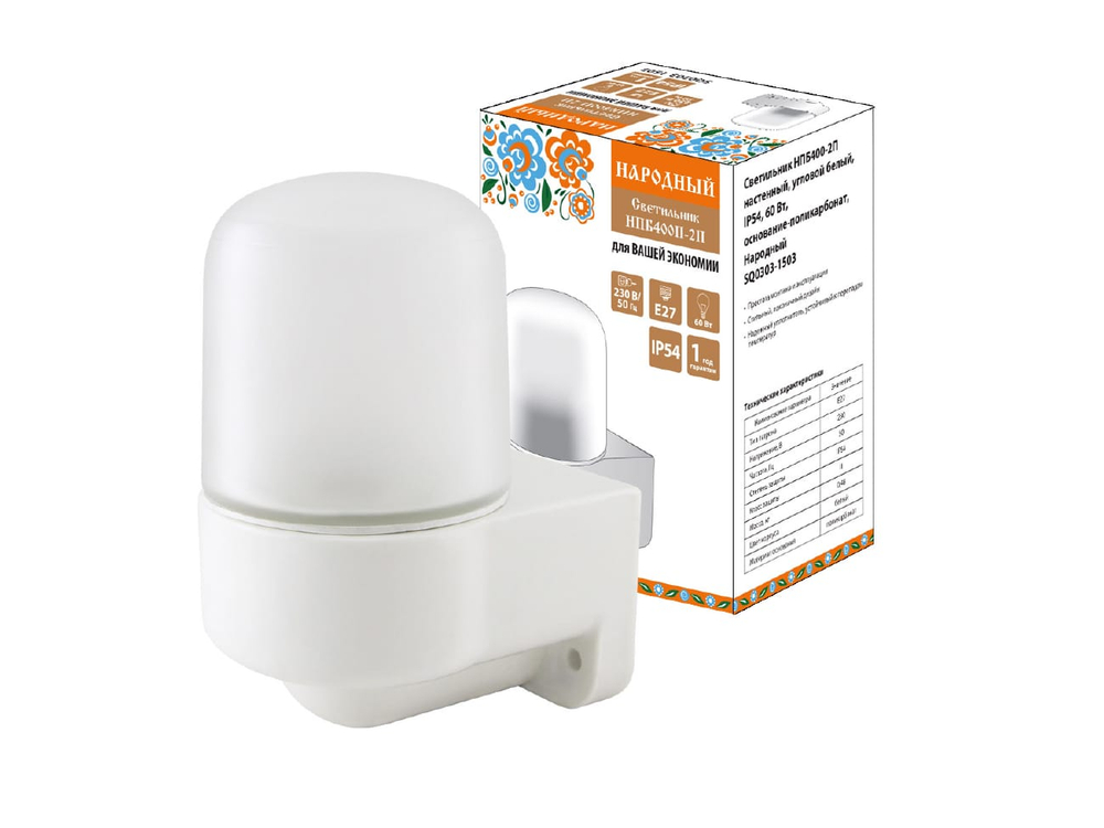 Светильник НПБ400-2П Народный настенный угловой белый основ. поликарбонат IP54 60Вт TDM