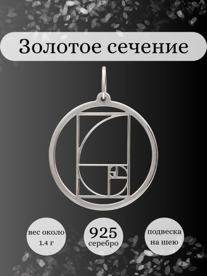 Фото подвески золотое сечение в круге из серебра, инфографика.