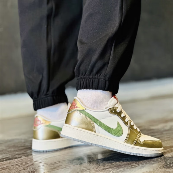 Jordan Air Jordan 1 Детские баскетбольные кольца Низкие Бело-зеленые Унисекс