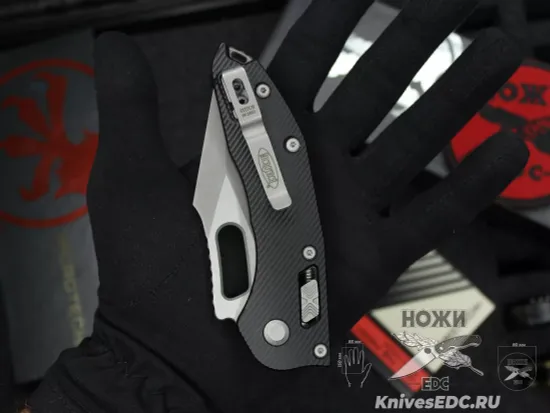 Microtech Stitch Ram-Lok S/E - нож складной, черн. алюм. рук-ть, стоунвош клинок