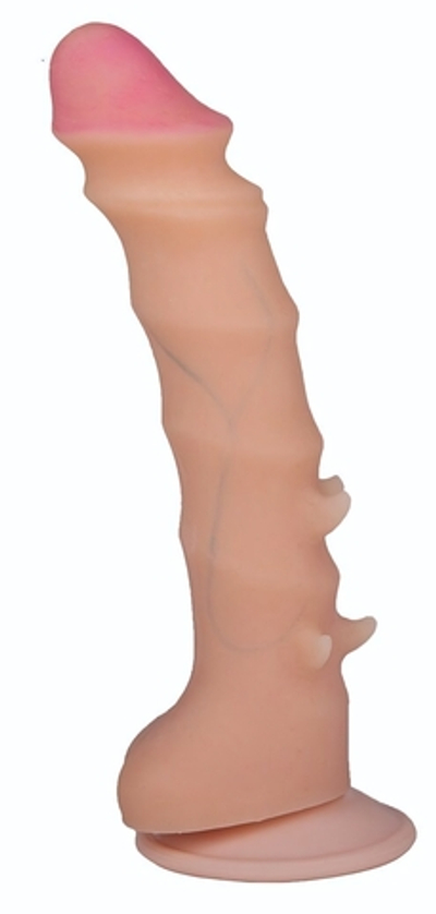 Фаллоимитатор REAL Standard с шипами - 21 см. (Цвет: телесный)