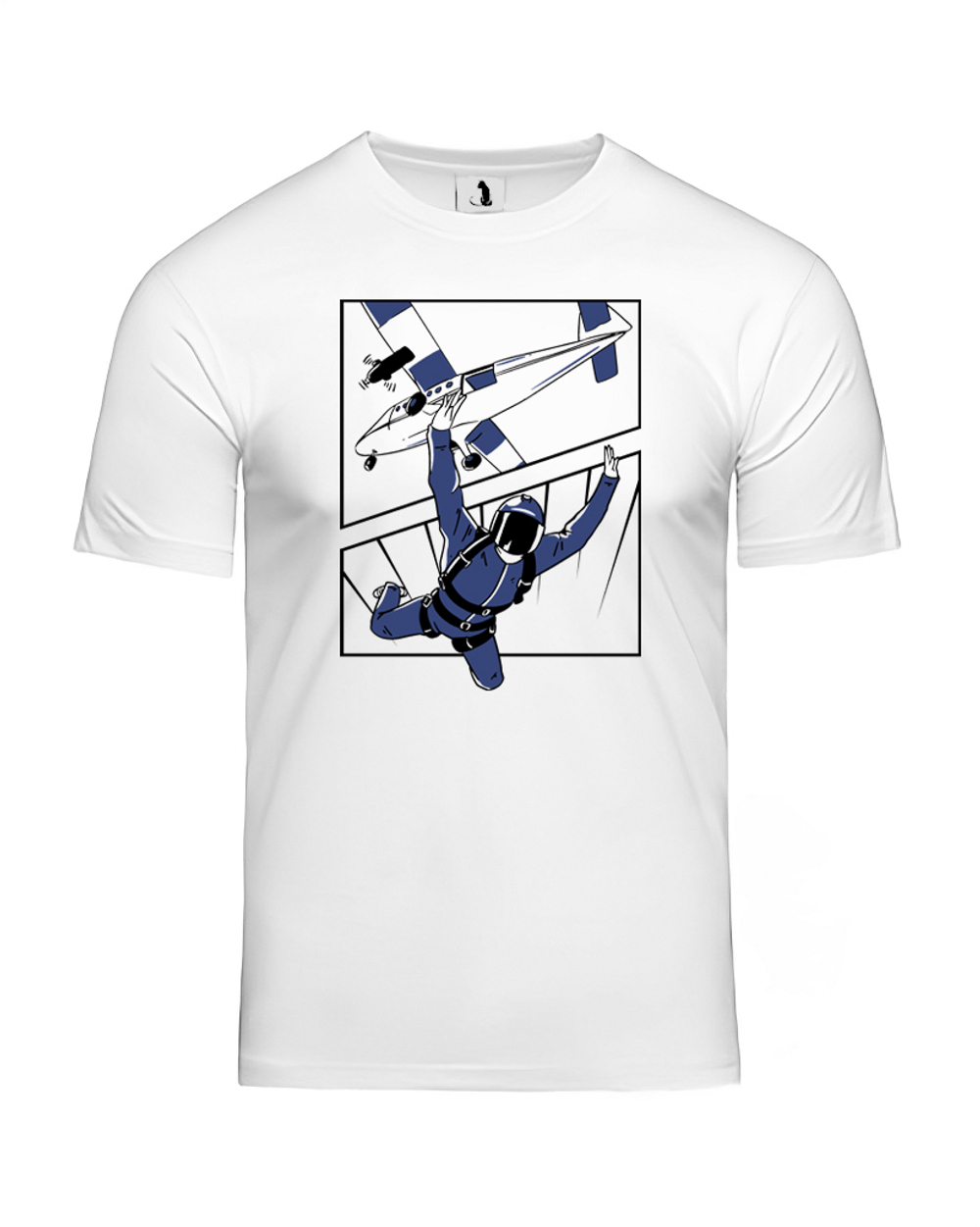 Футболка с парашютистом классическая прямая белая с синим рисунком