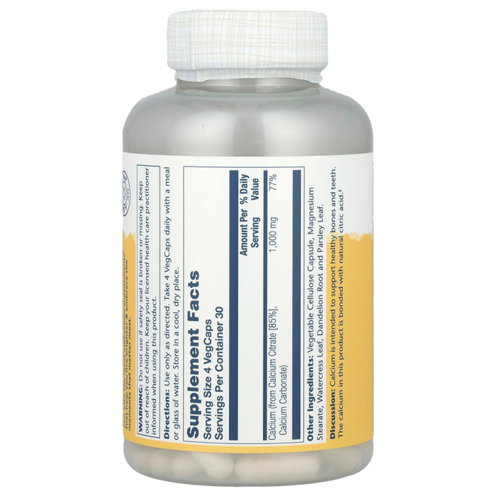 Цитрат кальция 1000 мг, Calcium Citrate 1000 mg, Solaray, 120 растительных капсул 2