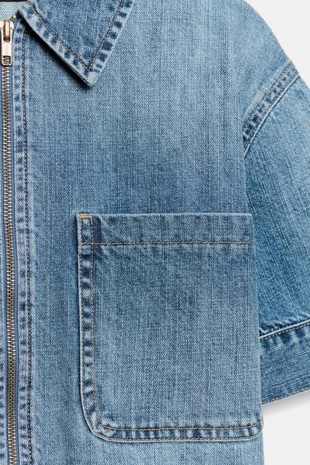 ZARA ДЖИНСОВАЯ РУБАШКА Z1975 С КОРОТКИМ РУКАВОМ, ВЫЦВЕТШИЙ СИНИЙ