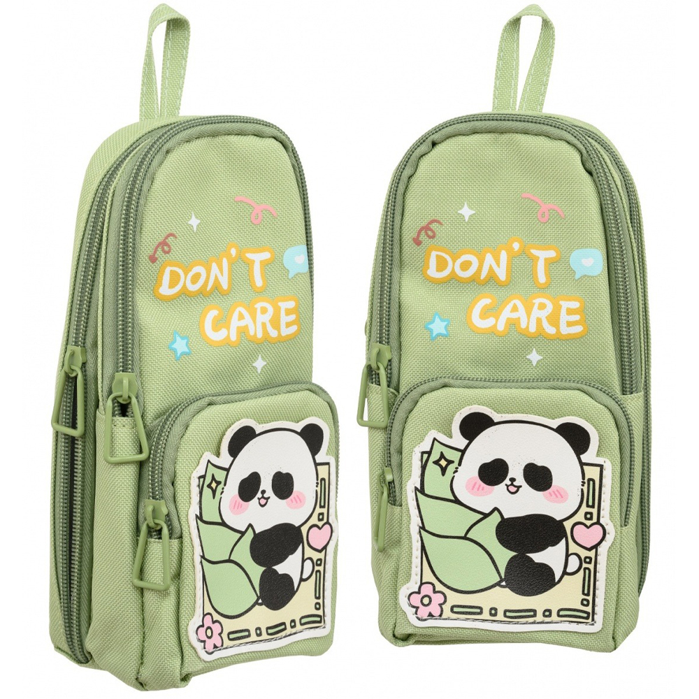 Пенал-сумка Basir без наполнения, 10*22*6 см, серия "Панда", 3 отделения на молнии