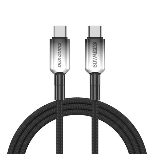Кабель для быстрой зарядки 60W в тканевой черной оплетке длина 100см (1м) с разъемом Type C на Type C, серия WLCM Series от Dux Ducis
