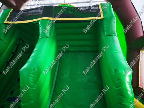 Надувной батут «Зверята с крышей 3» со скалодромом, с коричневый, 14х7х6 м