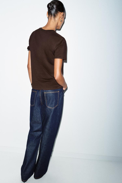 ZARA ФУТБОЛКА С МЕТАЛЛИЗИРОВАННЫМ ПРИНТОМ, КОРИЧНЕВЫЙ