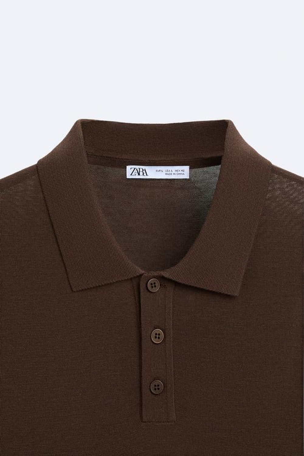 ZARA ТРИКОТАЖНОЕ ПОЛО ИЗ ХЛОПКА И ШЕЛКА, КОРИЧНЕВЫЙ