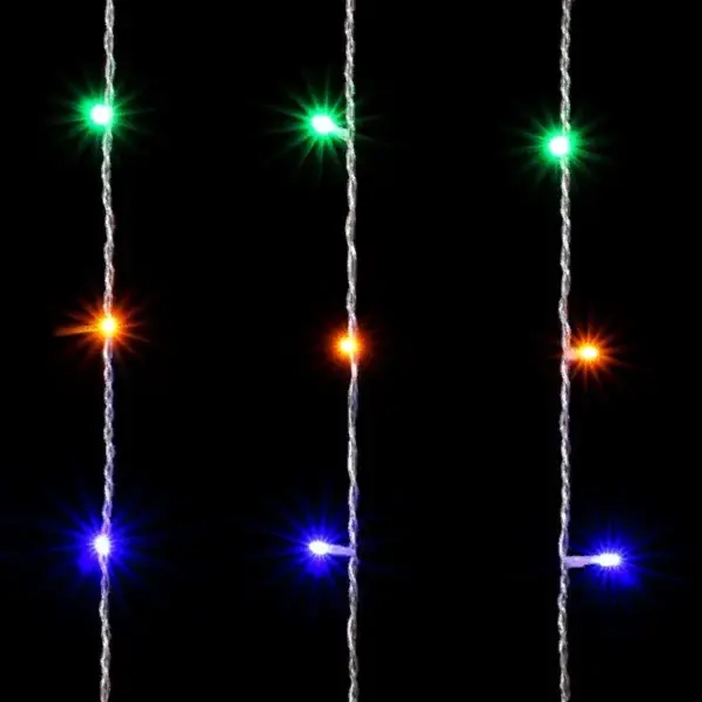 Светодиодный занавес 2*2 м., 400 разноцветных LED ламп, мерцание, прозрачный провод ПВХ, LTC (PCL402BLW-10-2M)