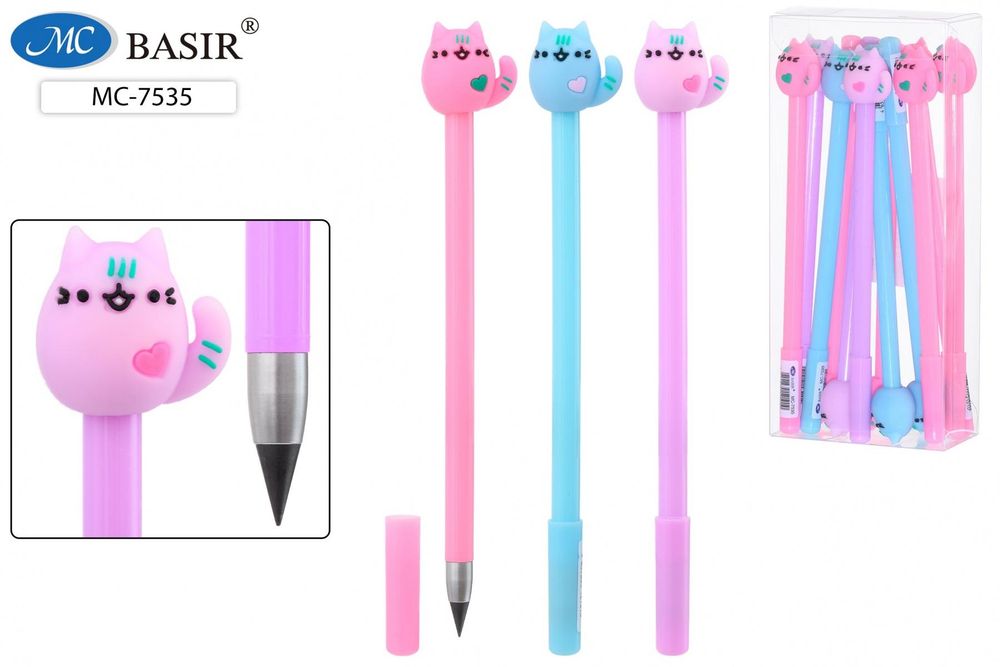 Карандаш вечный "Кошка" яркий корпус, прорезин.наконечник, ассорти (Basir)