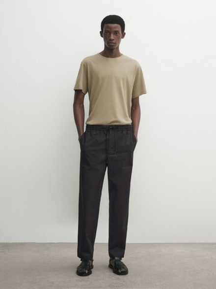Massimo Dutti Хлопковая футболка с короткими рукавами, светлый хаки