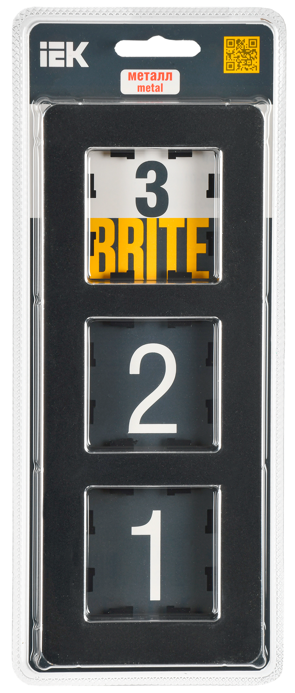 BRITE Рамка 3-местная РУ-3-1-Бр металл черный RE IEK