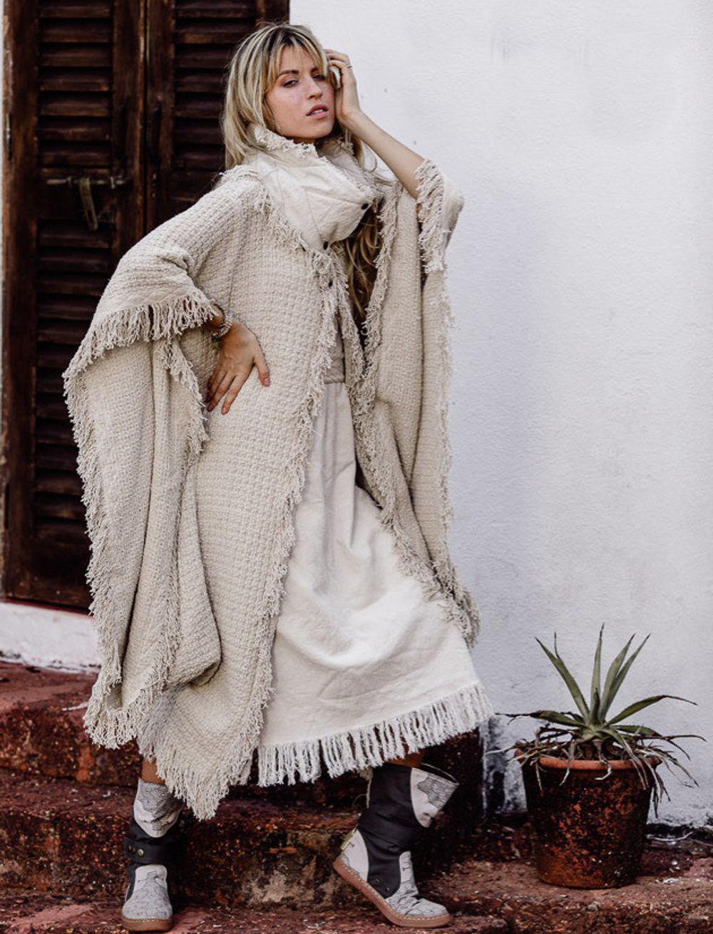 Burning Man пальто-пончо (серо-бежевое)