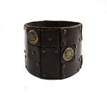 Мужской широкий 6 см браслет напульсник коричневый из натуральной кожи с кусочками кожи TRONIN N-22BR