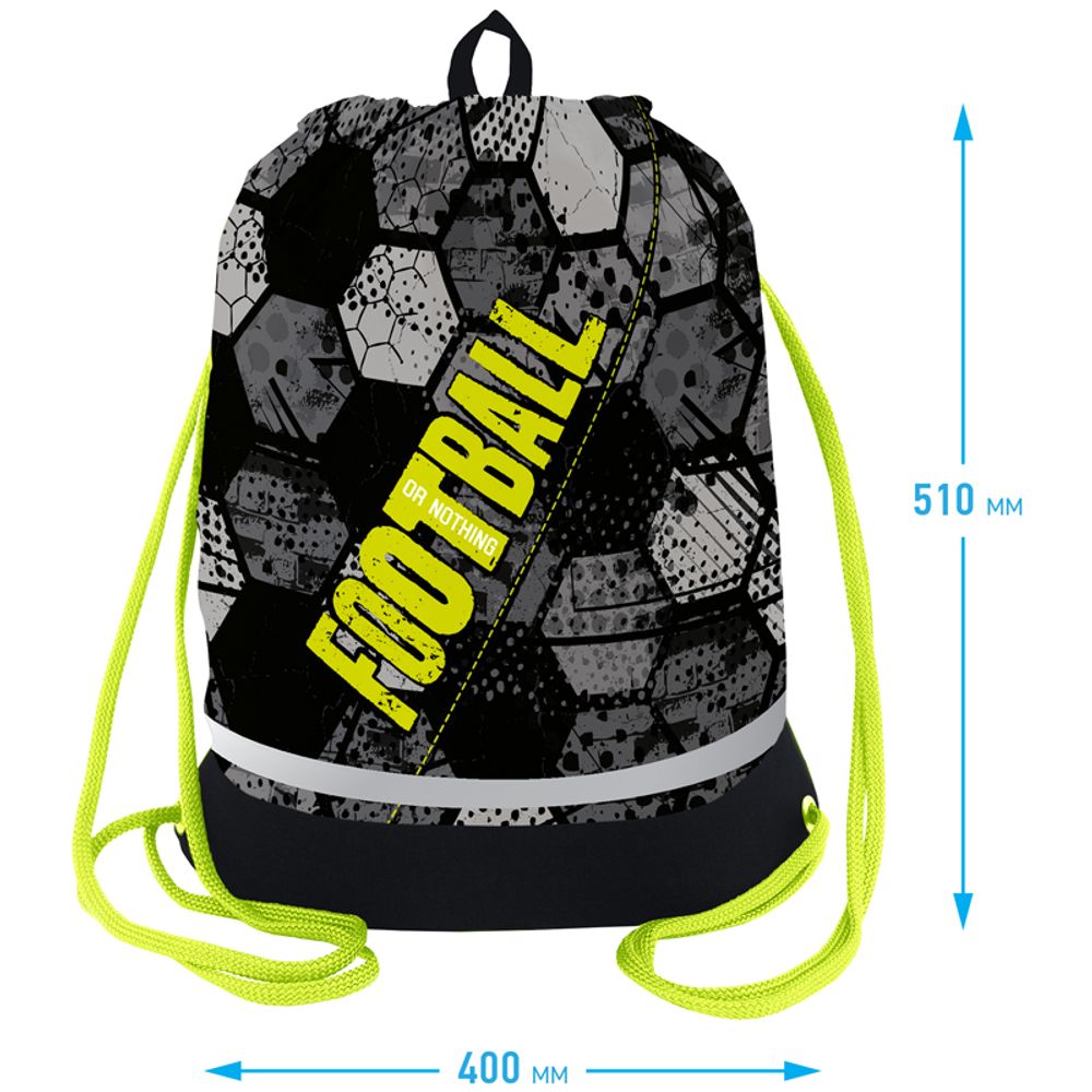 Мешок для обуви 1 отделение Berlingo "Football or nothing", 510*400мм, расшир. дно, светоотражающая лента, карман на молнии