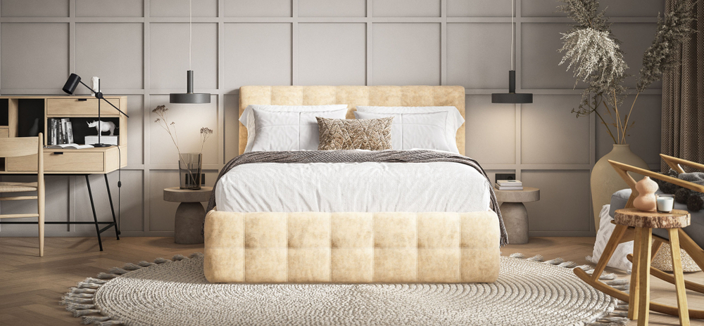 Босс Кровать+ПМ 140 Велюр Роял шампань