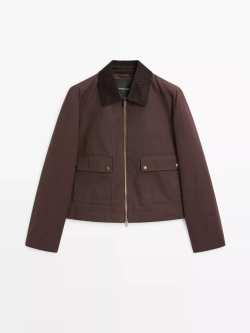 Massimo Dutti Короткая куртка с вельветовым воротником, бургунди