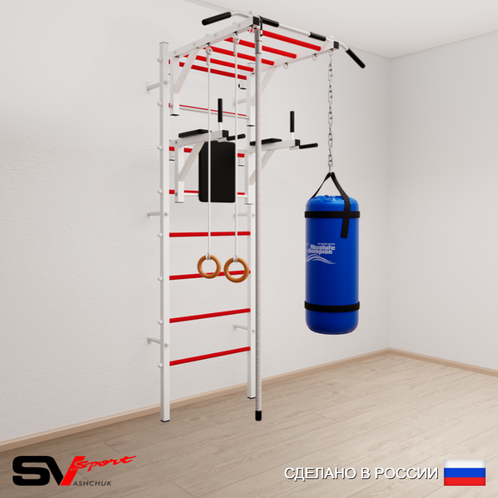 Шведская стенка Sv Sport усиленная 6442 (Турник рукоход/Брусья/Канат/Кольца/Цепь/Мешок 22кг)