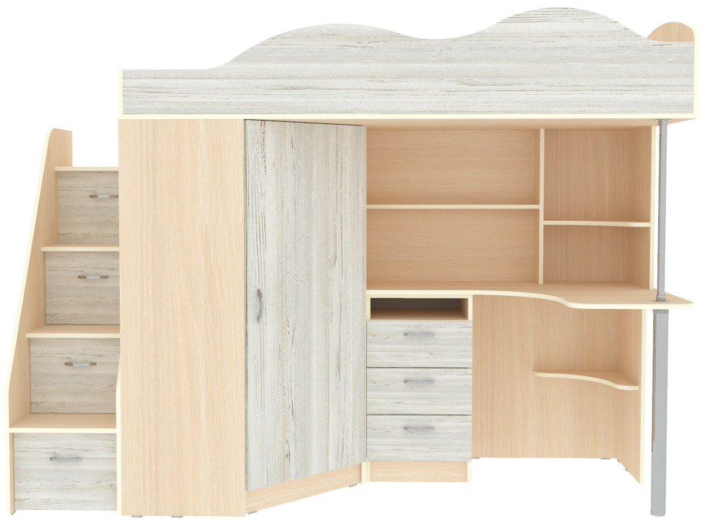 Кровать-чердак КарИВи Пионер  Дуб Молочный Винтерберг