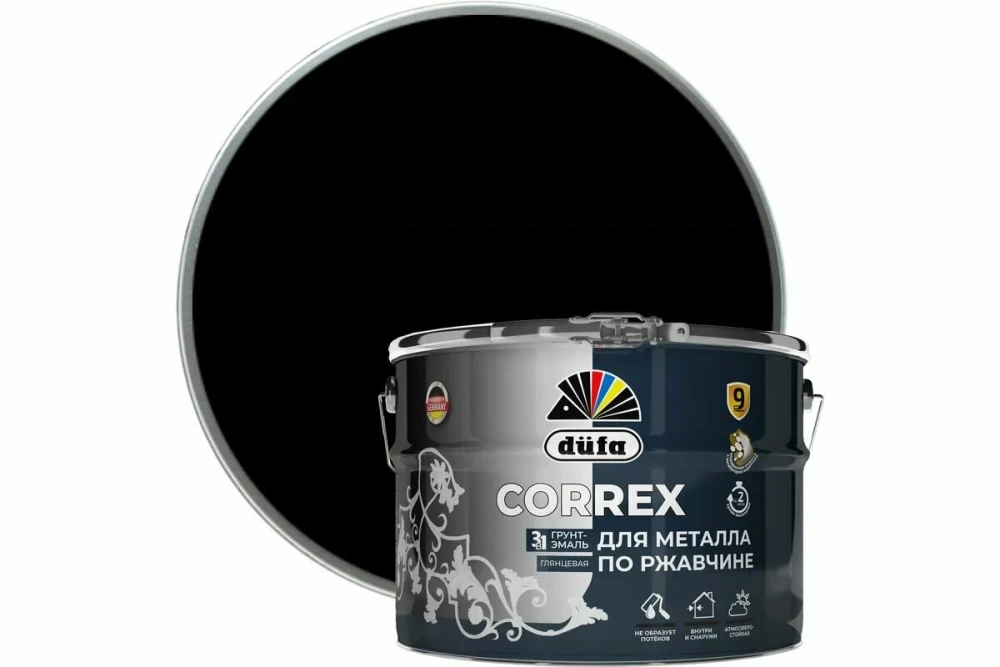 Грунт-эмаль Dufa CORREX 3 в 1 для металла по ржавчине RAL-9005 черный