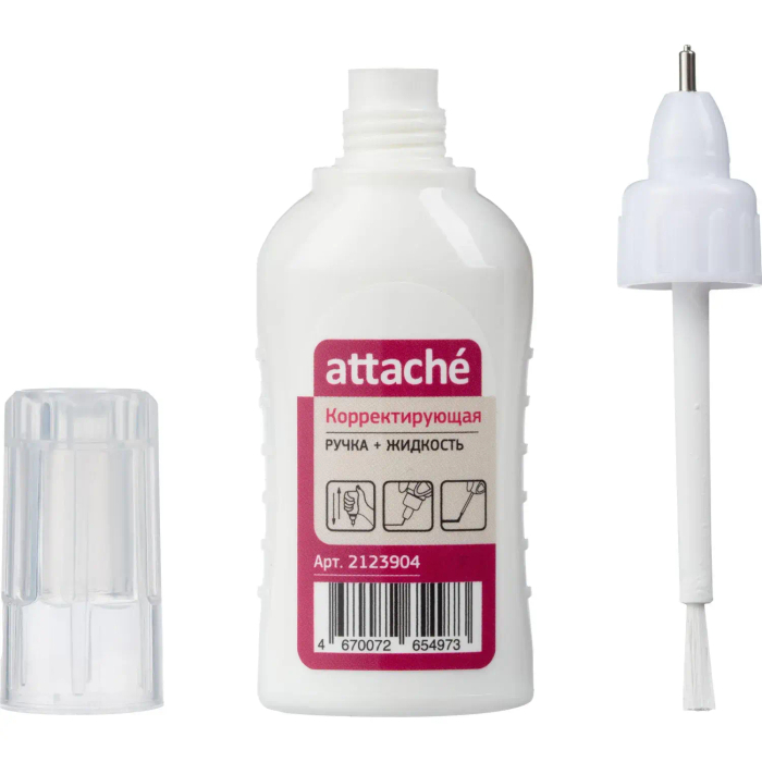 Корректирующая жидкость и ручка 12мл Attache 2в1 метал.након+кисть