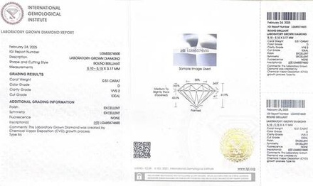 Лабораторно-выращенный бриллиант Кр-57 5.10-5.15 мм D/VVS2 0.51 ct