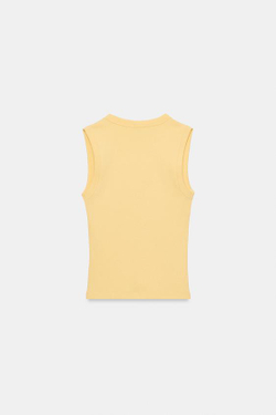 ZARA ХЛОПКОВАЯ ФУТБОЛКА С V-ОБРАЗНЫМ ВЫРЕЗОМ, ЖЕЛТЫЙ