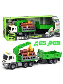 Игровая машинка Лесовоз с прицепом, на батарейках (JS150A)