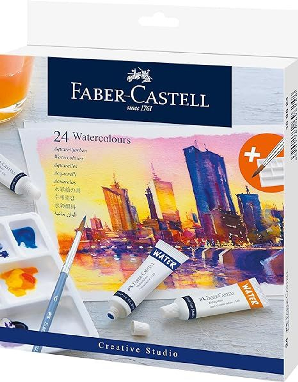 Набор акварельных красок Faber-Castell 24 цвета с палитрой и кистью