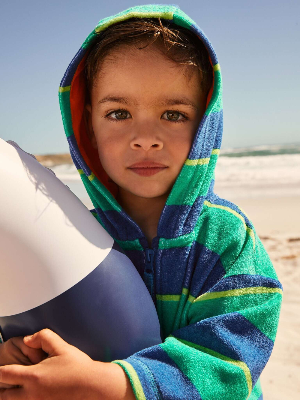 Халат на молнии махровый пляжный для мальчика Next E92-316, Синий, Зеленый