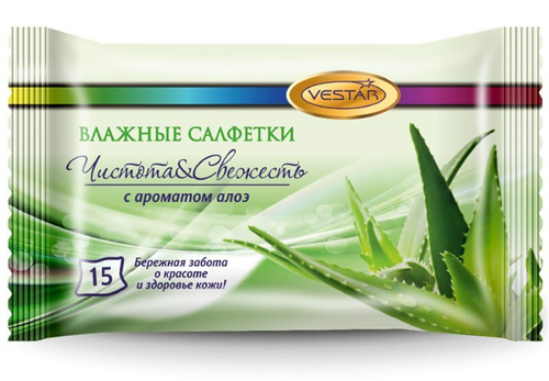 Салфетки влажные освежающие с ароматом алое вера, 15 штук в упаковке