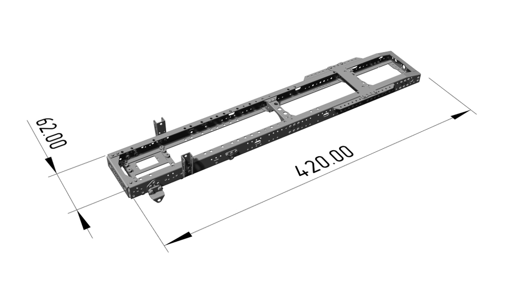 A classic chassis for a tractor  truck with a 4x2 / 4x4 wheel formula. Length 420mm