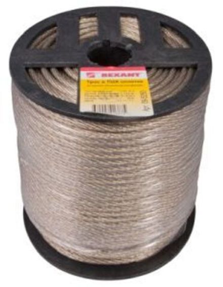 Трос стальной в ПВХ оплетке d=5,0 мм, прозрачный (бухта 100 м)  REXANT