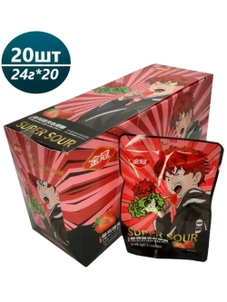 Конфеты супер кислые со вкусом клубники 24 г * 20 шт