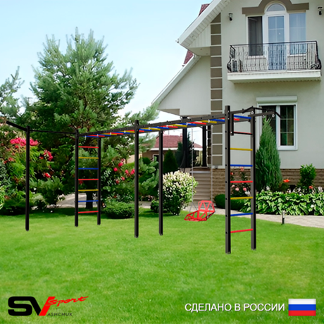 Уличная шведская стенка Sv Sport рукоход х 2 с комплектом турник прямой У53733 (Турник/Со спинкой/Кронш бокс)