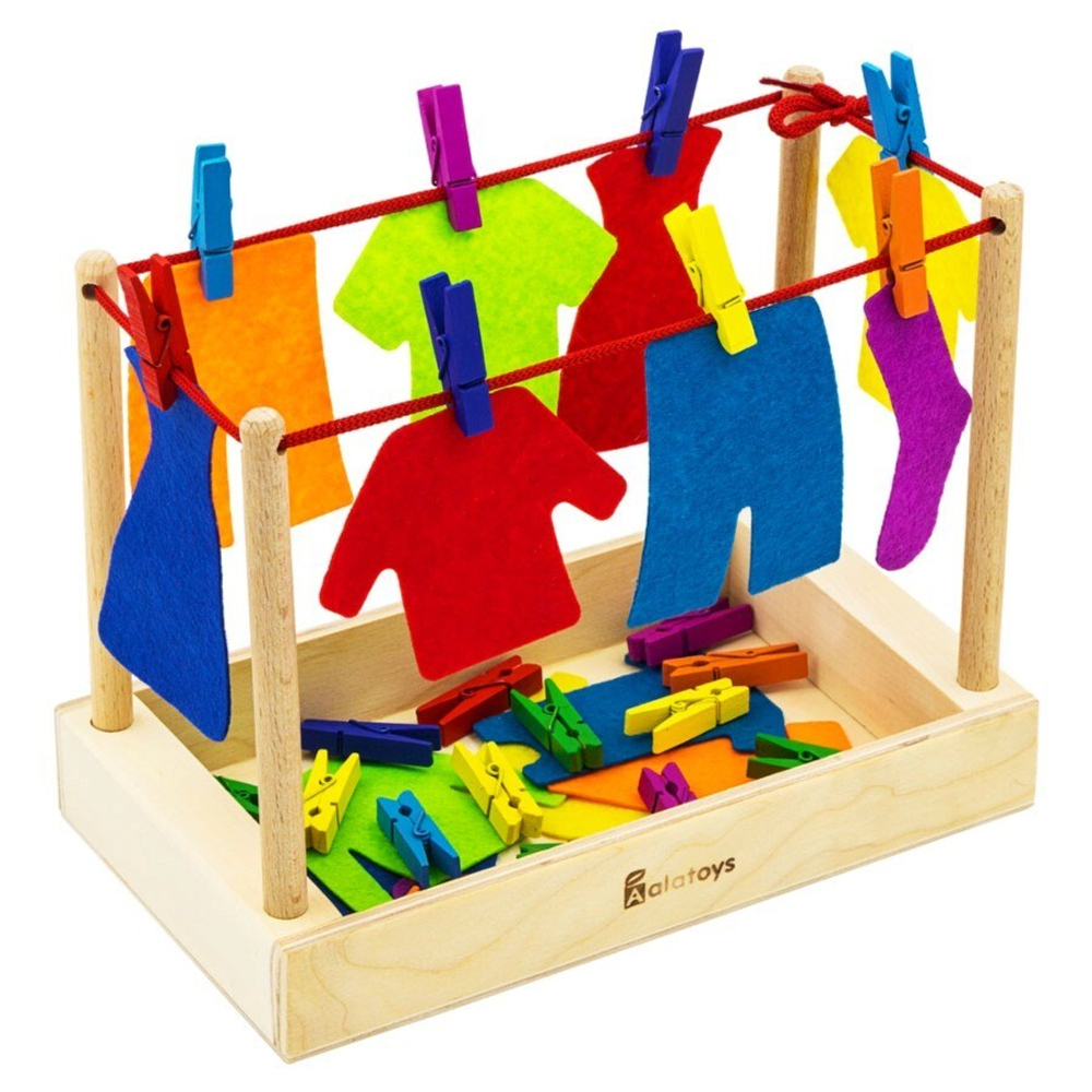 Игра с прищепками "Стирка", развивающая игрушка для детей, обучающая игра из дерева