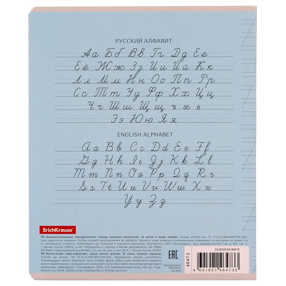 Тетрадь школьная А5 12л косая линия,голубая "Классика Visio" (Erich Krause) микс цветов (комплект 3 шт)