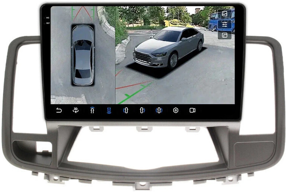 Магнитола для Nissan Teana J32 2008-2013 (ШГУ монохром) - FarCar BX1076M-A-360 монитор 10.36" 2K QLED на Android 13, 6Гб+128Гб, CarPlay, 4G SIM-слот, 4 камеры в комплекте