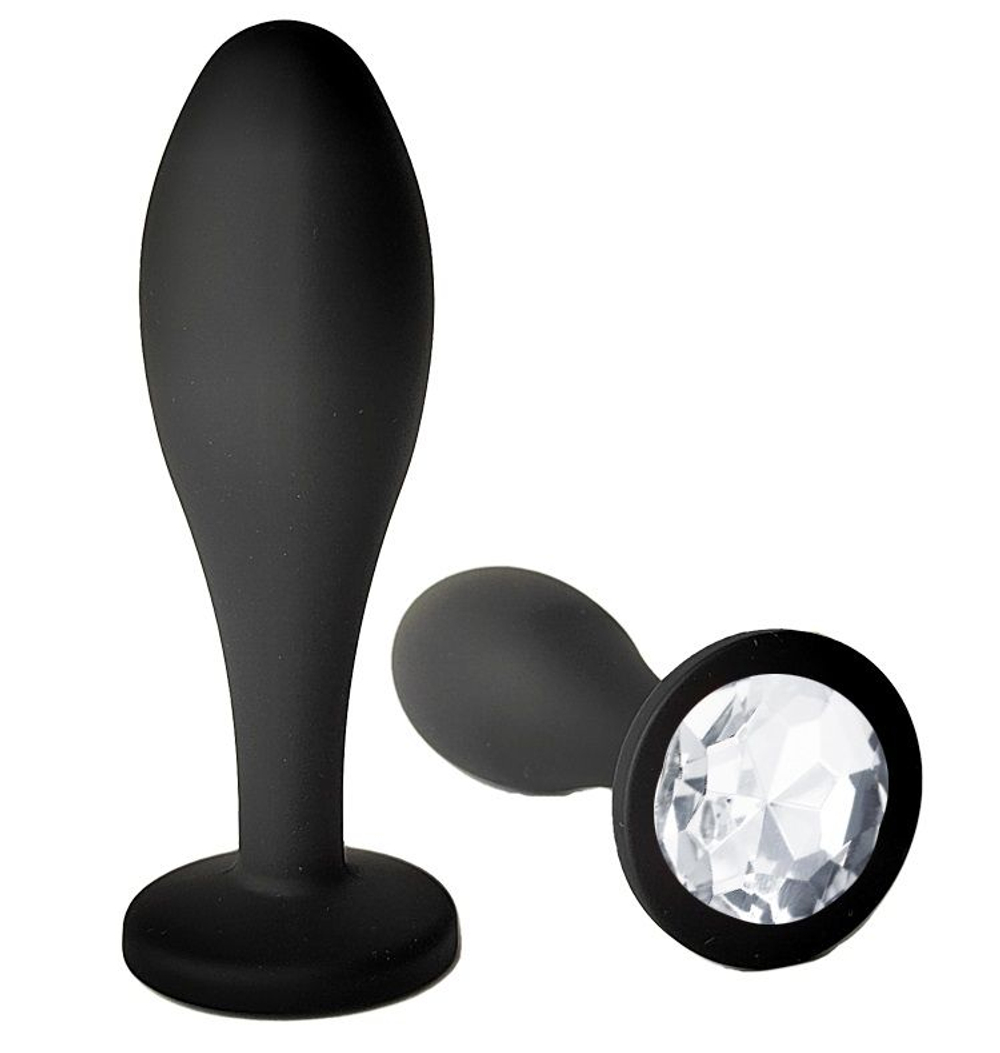Черная анальная пробка с прозрачным кристаллом - 9,5 см. (Цвет: прозрачный)