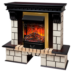 Электрокамин RealFlame Stone STD AO античный дуб с очагом Majestic Lux Brass