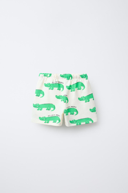 ZARA ШОРТЫ-БЕРМУДЫ С ПРИНТОМ «КРОКОДИЛЫ», ЭКРЮ