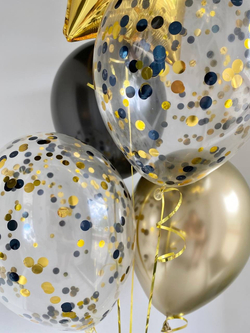 Набор воздушных шаров  на юбилей  хром золото/черный  №1225
