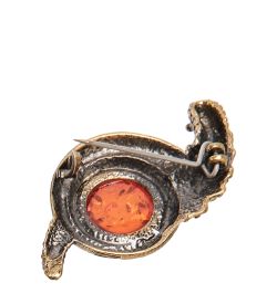 AM-2239 Брошь «Улитка Моника» (латунь, янтарь)