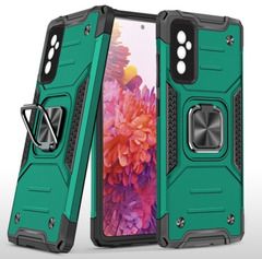 Противоударный чехол для Samsung Galaxy M52 М526 зеленый с пластиной для магнитного автодержателя и кольцом подставкой
